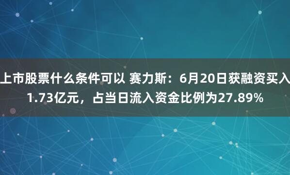 上市股票什么条件可以 赛力斯：6月20日获融资买入1.73亿元，占当日流入资金比例为27.89%