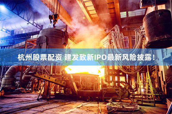 杭州股票配资 建发致新IPO最新风险披露！